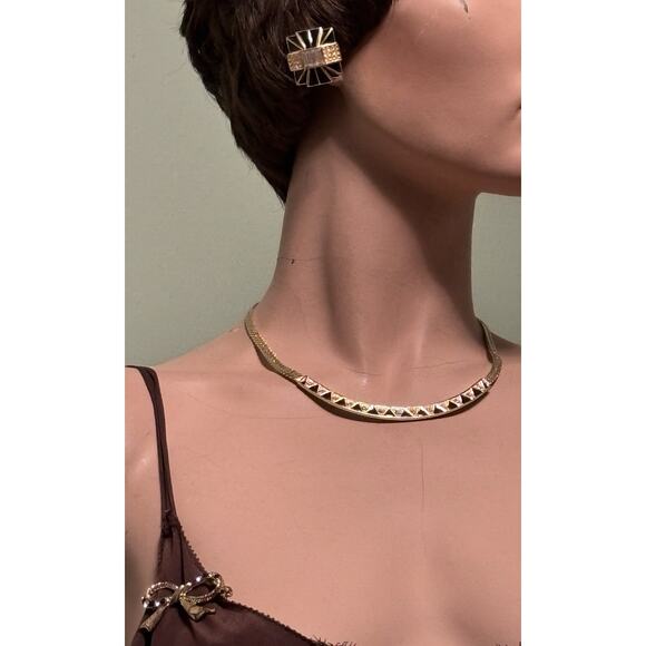 Vintage Givenchy Black Enamel/Rhinestones/Gold Necklace/Earrings/Pin SET - Picture 5 of 7
